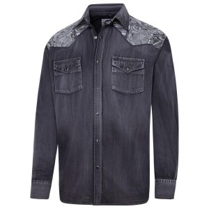 Stars & Stripes Herren Westernhemd Fred grau Langarm
